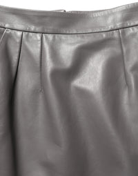 Dolce & Gabbana Gray Leather High Waist Pencil Cut Midi Women's Skirt