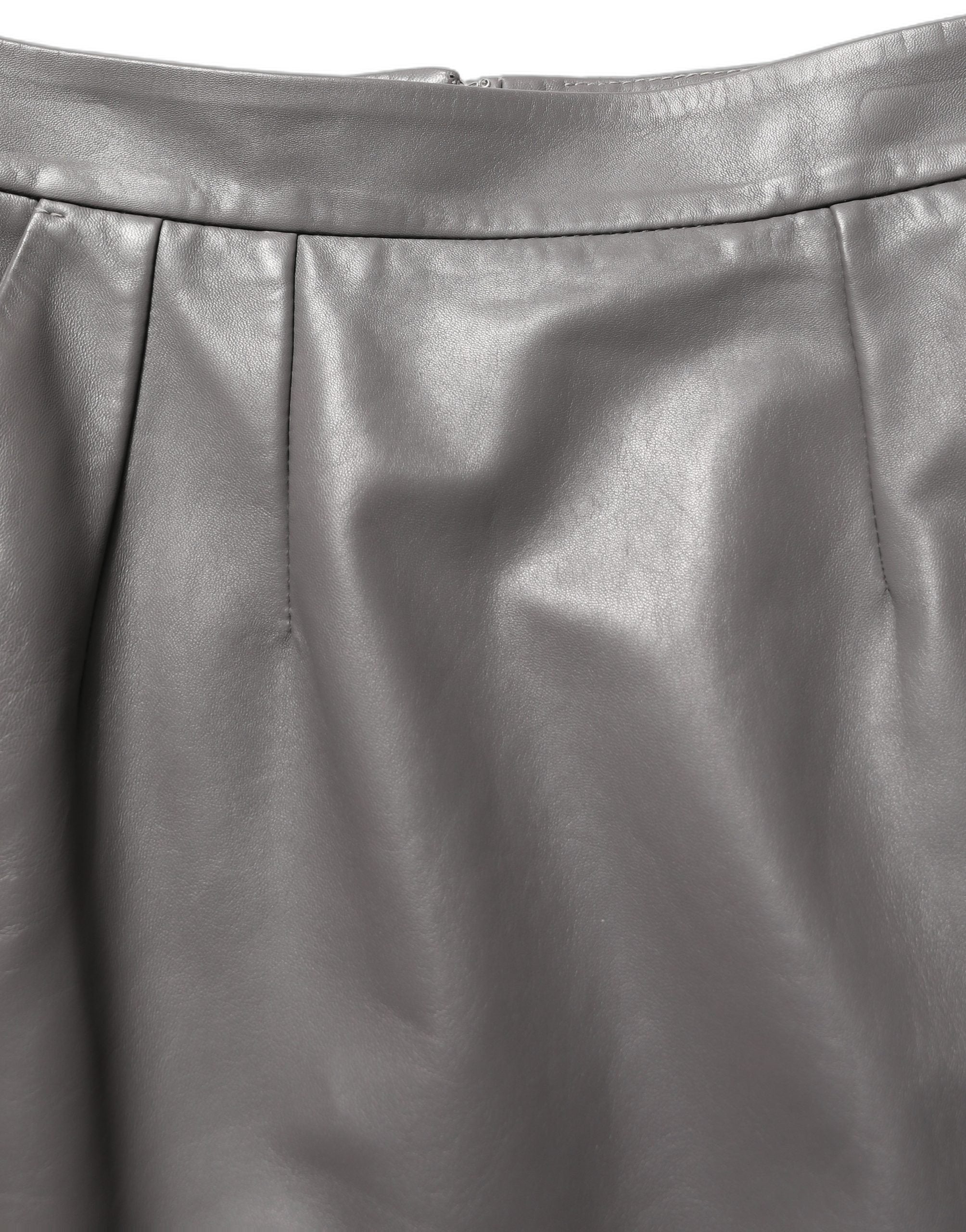 Dolce & Gabbana Gray Leather High Waist Pencil Cut Midi Women's Skirt