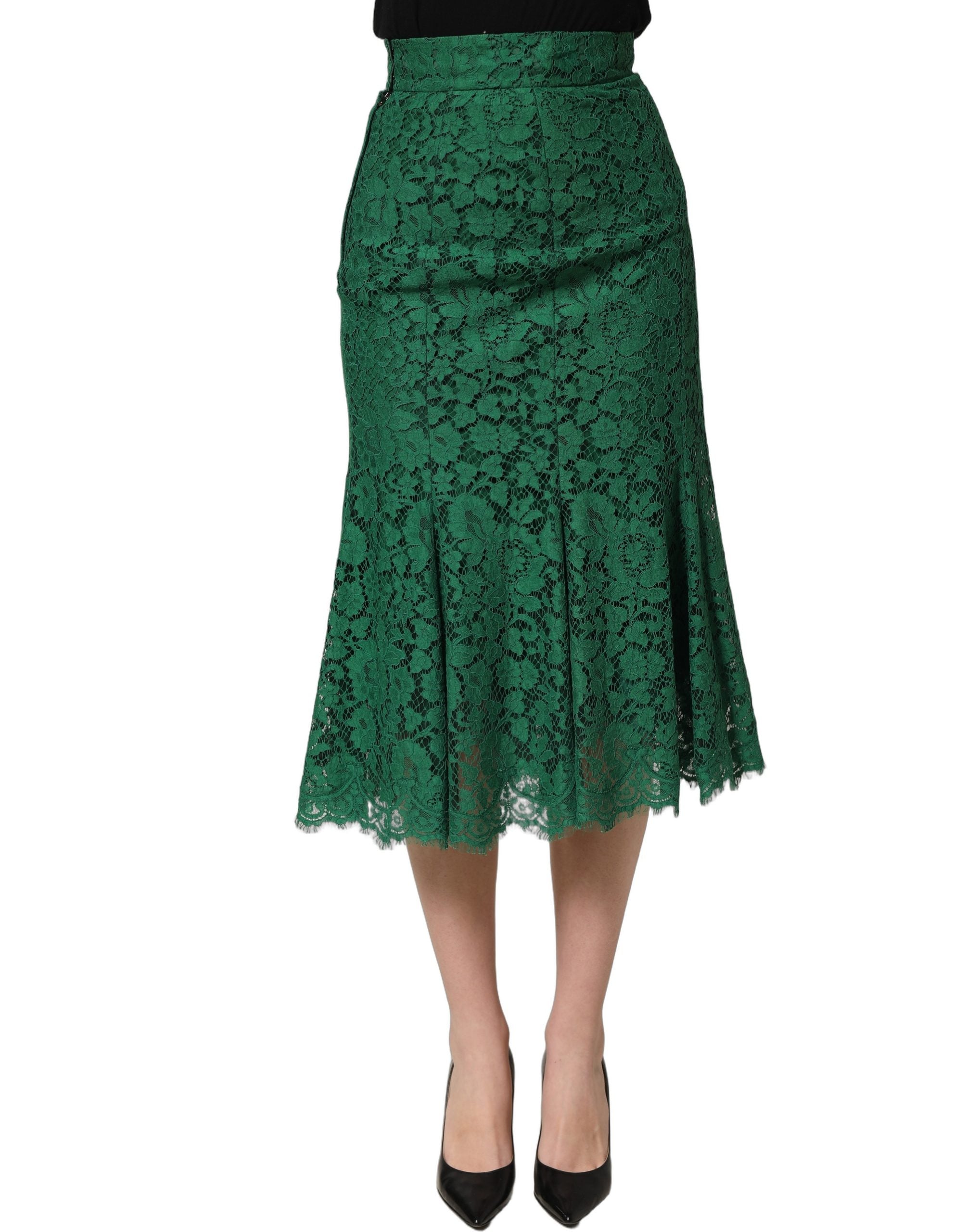 Dolce & Gabbana Dolce & Gabbana Green Lace High Waist Mermaid Midi Women's Skirt