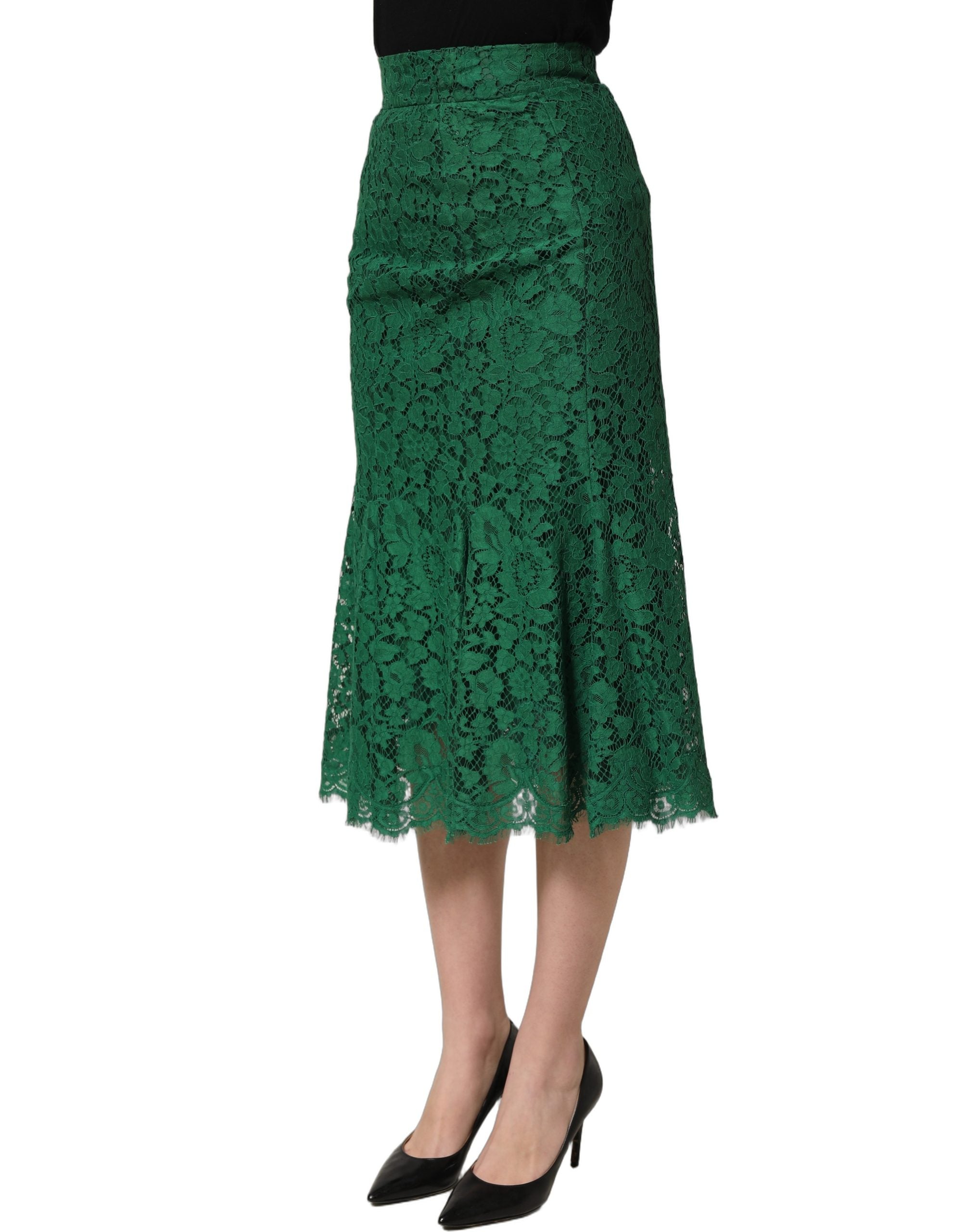 Dolce & Gabbana Dolce & Gabbana Green Lace High Waist Mermaid Midi Women's Skirt