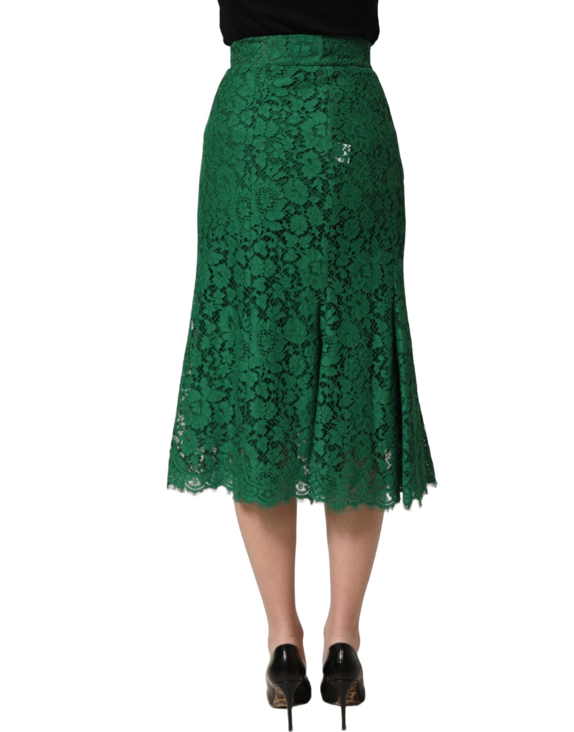 Dolce & Gabbana Dolce & Gabbana Green Lace High Waist Mermaid Midi Women's Skirt