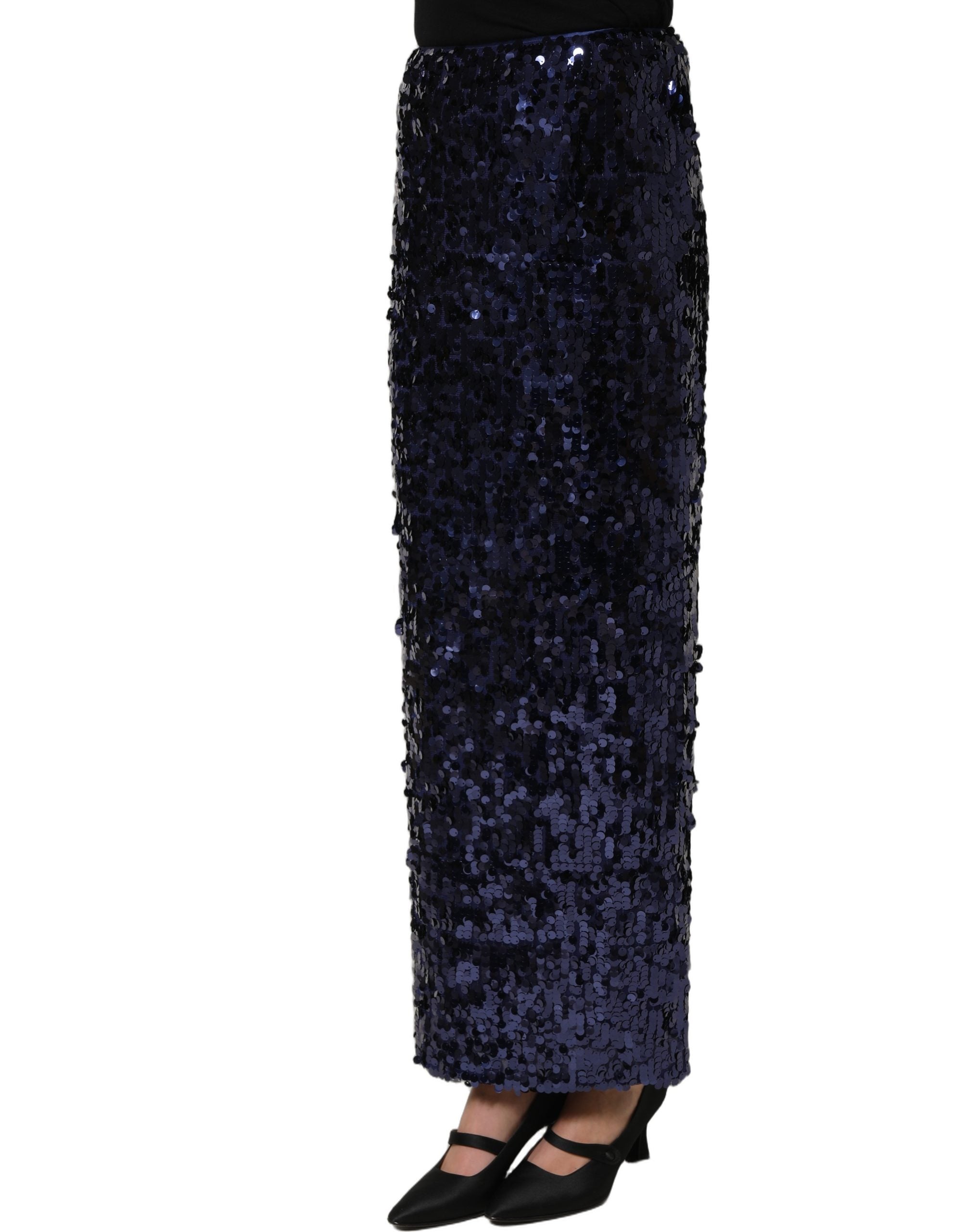 Dolce & Gabbana Dolce & Gabbana Blue Sequin High Waist PencilCut Midi Women's Skirt