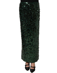 Dolce & Gabbana Dolce & Gabbana Green Sequin High Waist Pencil Cut Midi Women's Skirt