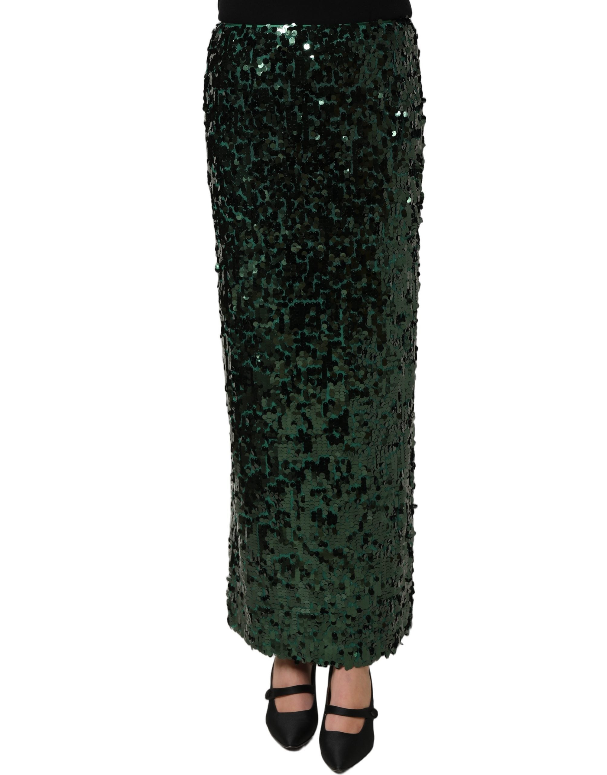 Dolce & Gabbana Dolce & Gabbana Green Sequin High Waist Pencil Cut Midi Women's Skirt