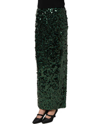 Dolce & Gabbana Dolce & Gabbana Green Sequin High Waist Pencil Cut Midi Women's Skirt