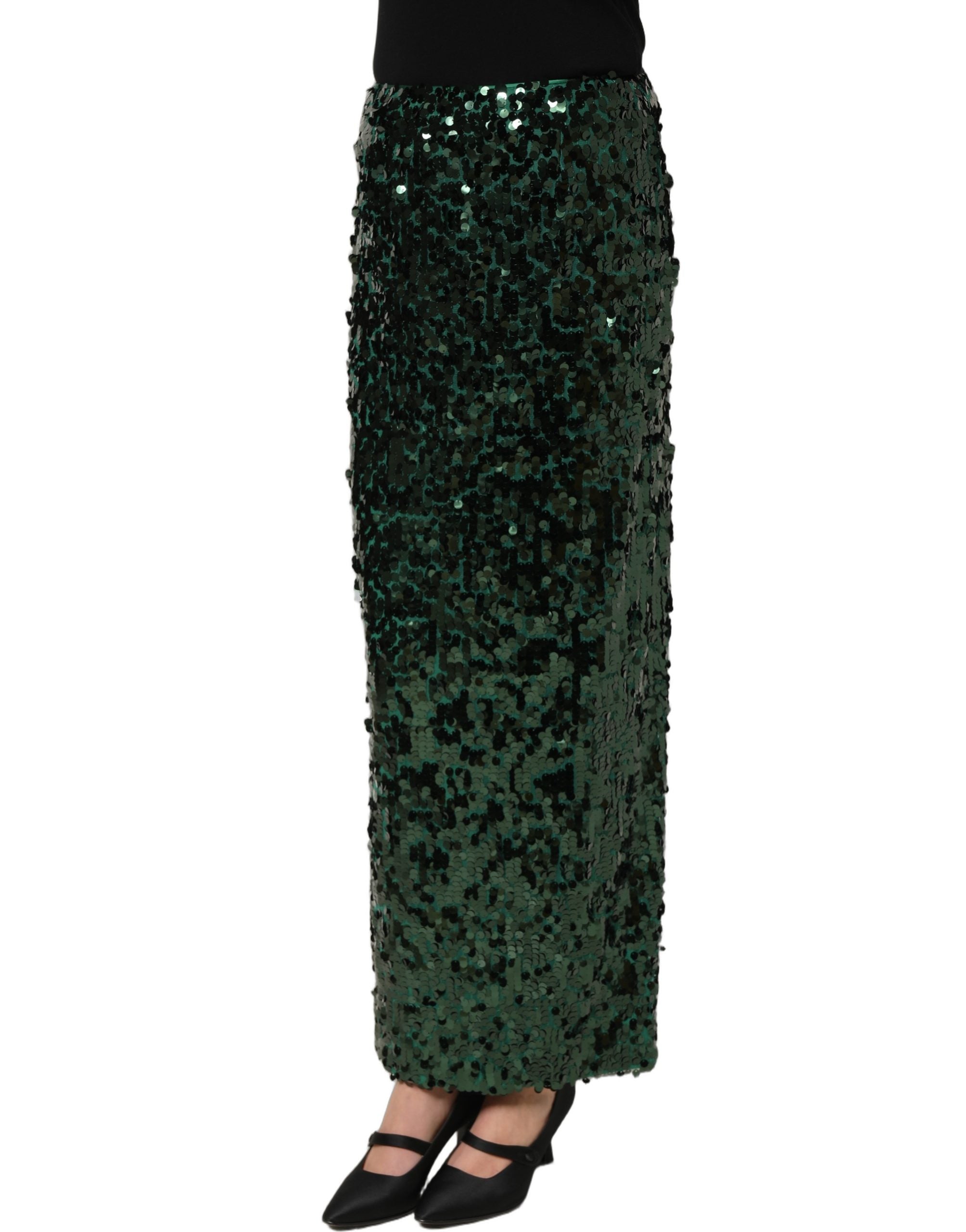 Dolce & Gabbana Dolce & Gabbana Green Sequin High Waist Pencil Cut Midi Women's Skirt