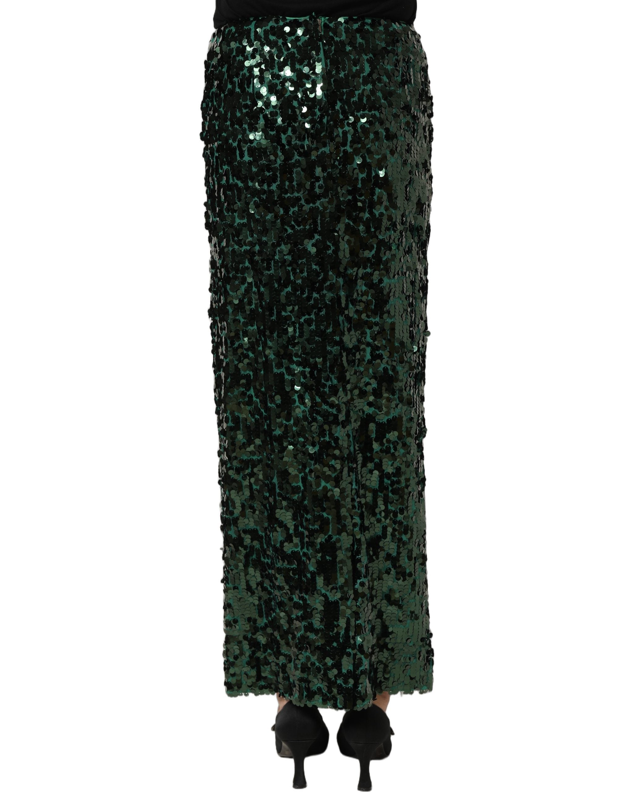 Dolce & Gabbana Dolce & Gabbana Green Sequin High Waist Pencil Cut Midi Women's Skirt