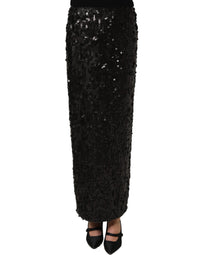 Dolce & Gabbana Black Sequin High Waist Pencil Midi Women's Skirt