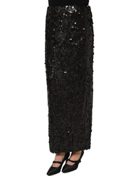 Dolce & Gabbana Black Sequin High Waist Pencil Midi Women's Skirt
