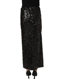 Dolce & Gabbana Black Sequin High Waist Pencil Midi Women's Skirt