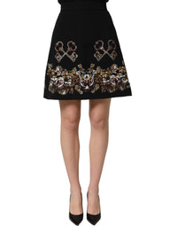 Dolce & Gabbana Black Floral Embellished A-line Mini Women's Skirt