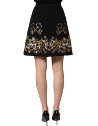 Dolce & Gabbana Black Floral Embellished A-line Mini Women's Skirt