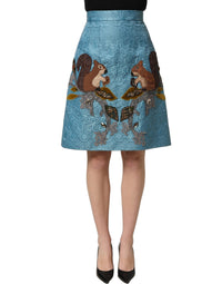Dolce & Gabbana Blue Jacquard Embroidered A-line Women's Skirt