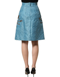 Dolce & Gabbana Blue Jacquard Embroidered A-line Women's Skirt