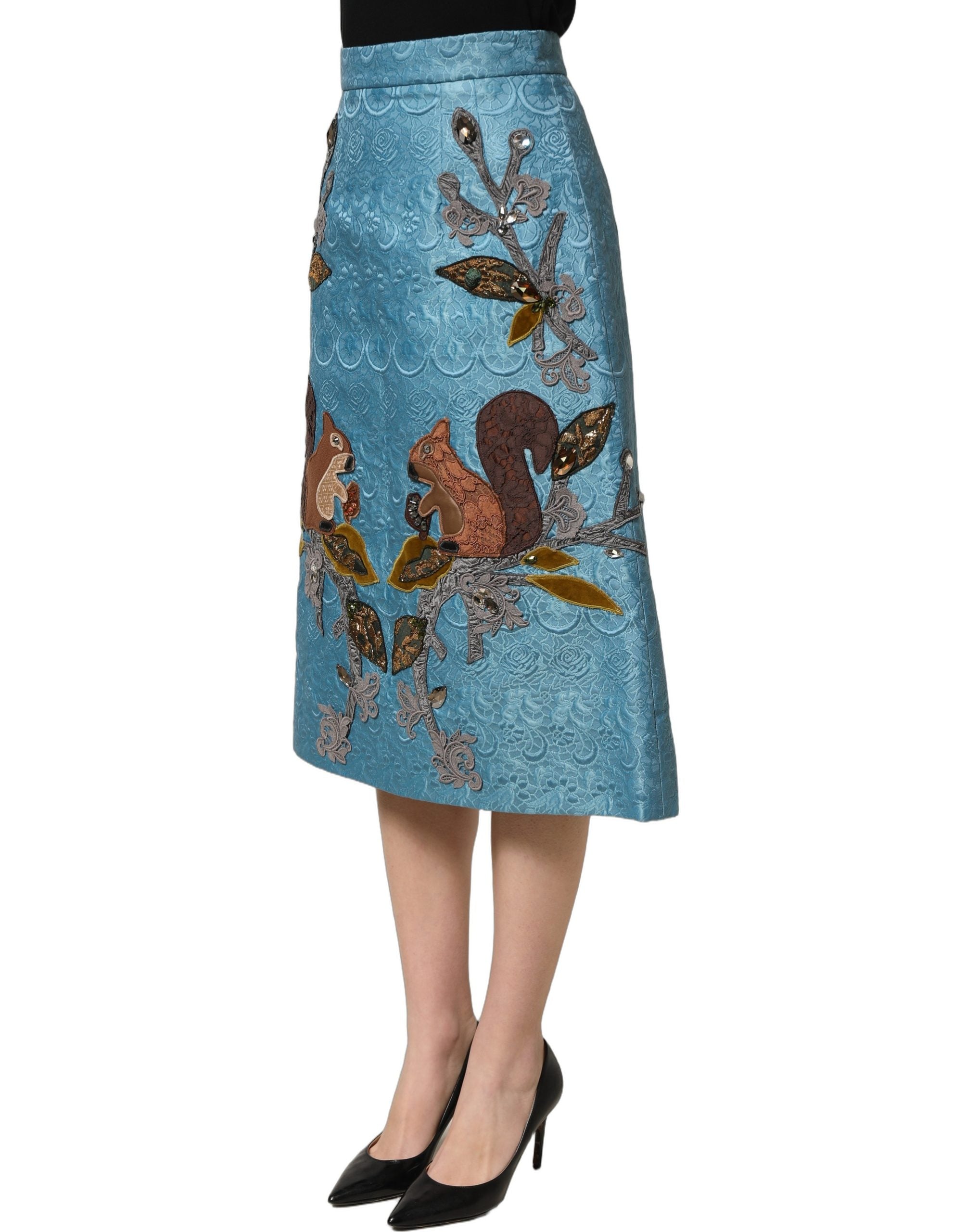 Dolce & Gabbana Dolce & Gabbana Blue Jacquard Embroidered A-line Midi Women's Skirt