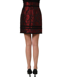 Dolce & Gabbana Red Black Floral Lace Jacquard Mini Women's Skirt