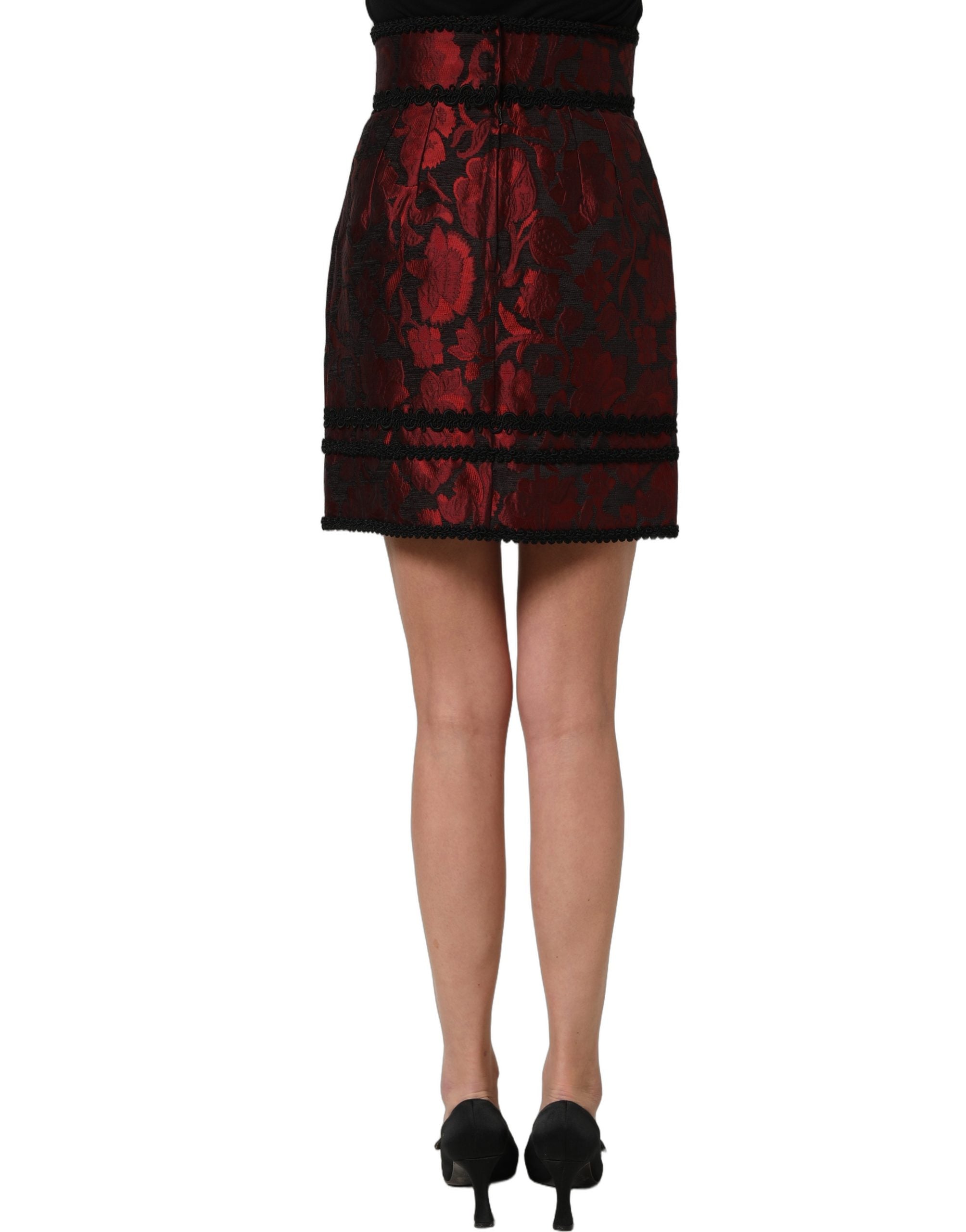 Dolce & Gabbana Red Black Floral Lace Jacquard Mini Women's Skirt