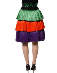 Dolce & Gabbana Multicolor Fringed High Waist Knee Length Women's Skirt