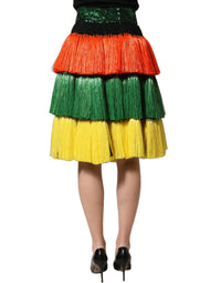 Dolce & Gabbana Dolce & Gabbana Multicolor Fringe Sequin High Waist Knee Length Women's Skirt