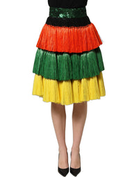 Dolce & Gabbana Dolce & Gabbana Multicolor Fringe Sequin High Waist Knee Length Women's Skirt