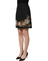 Dolce & Gabbana Black Floral Macramé High Waist A-line Women's Skirt
