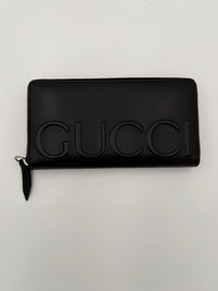 Gucci Gucci GUCCI Zip Black Front Logo Embossed  Wallet (Pre-Loved)
