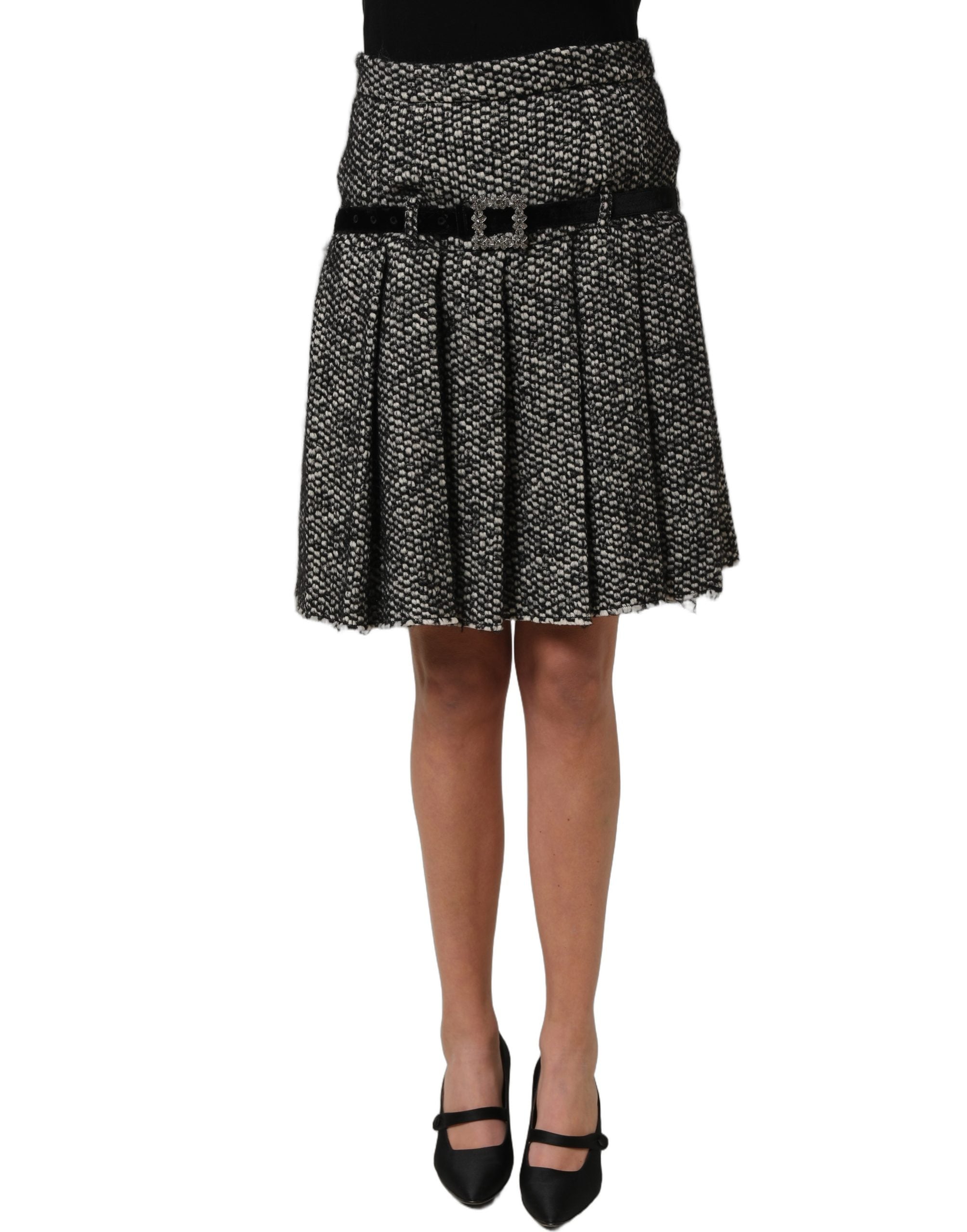Dolce & Gabbana Dolce & Gabbana Black White Tweed High Waist Pleated Women's Skirt