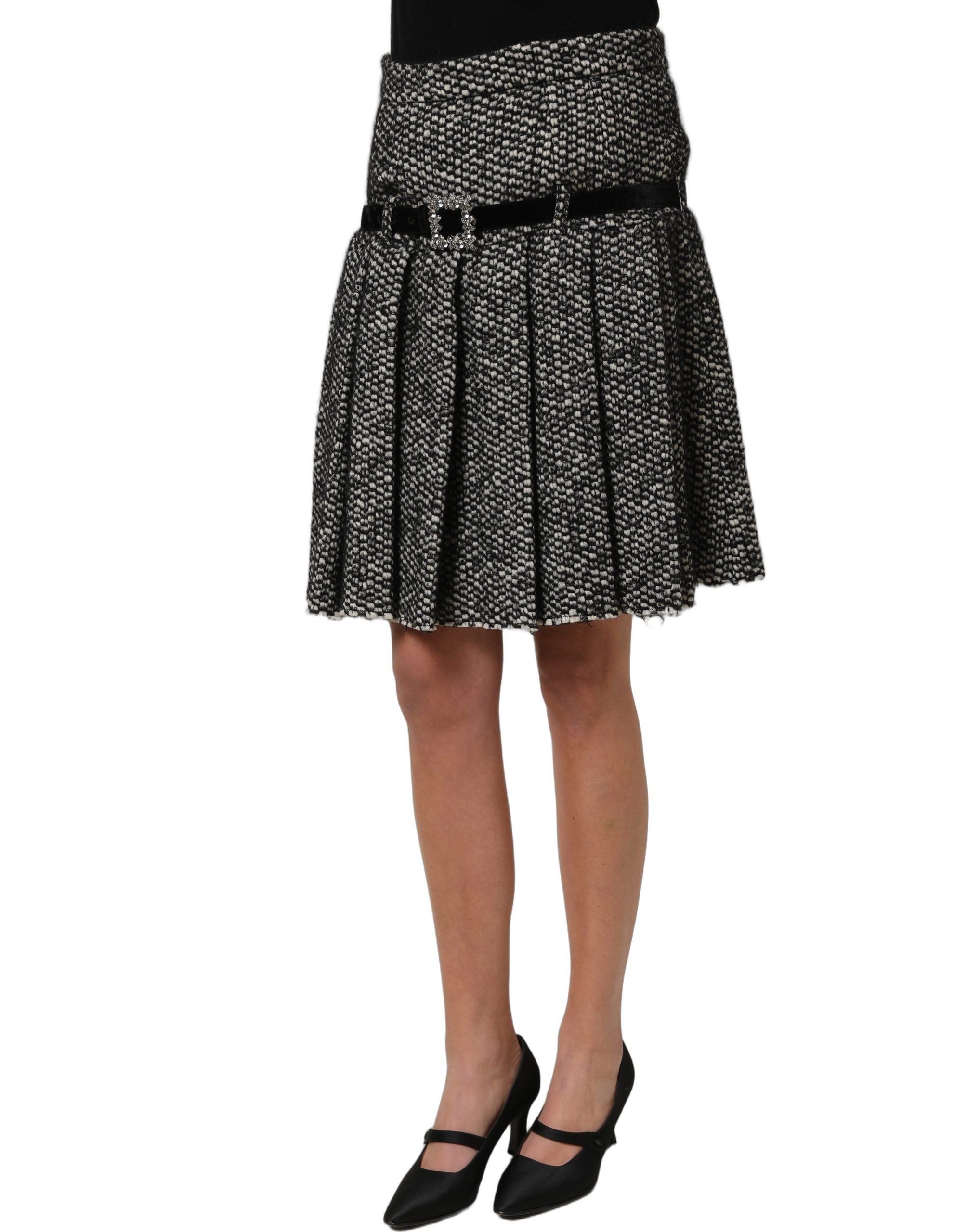 Dolce & Gabbana Dolce & Gabbana Black White Tweed High Waist Pleated Women's Skirt