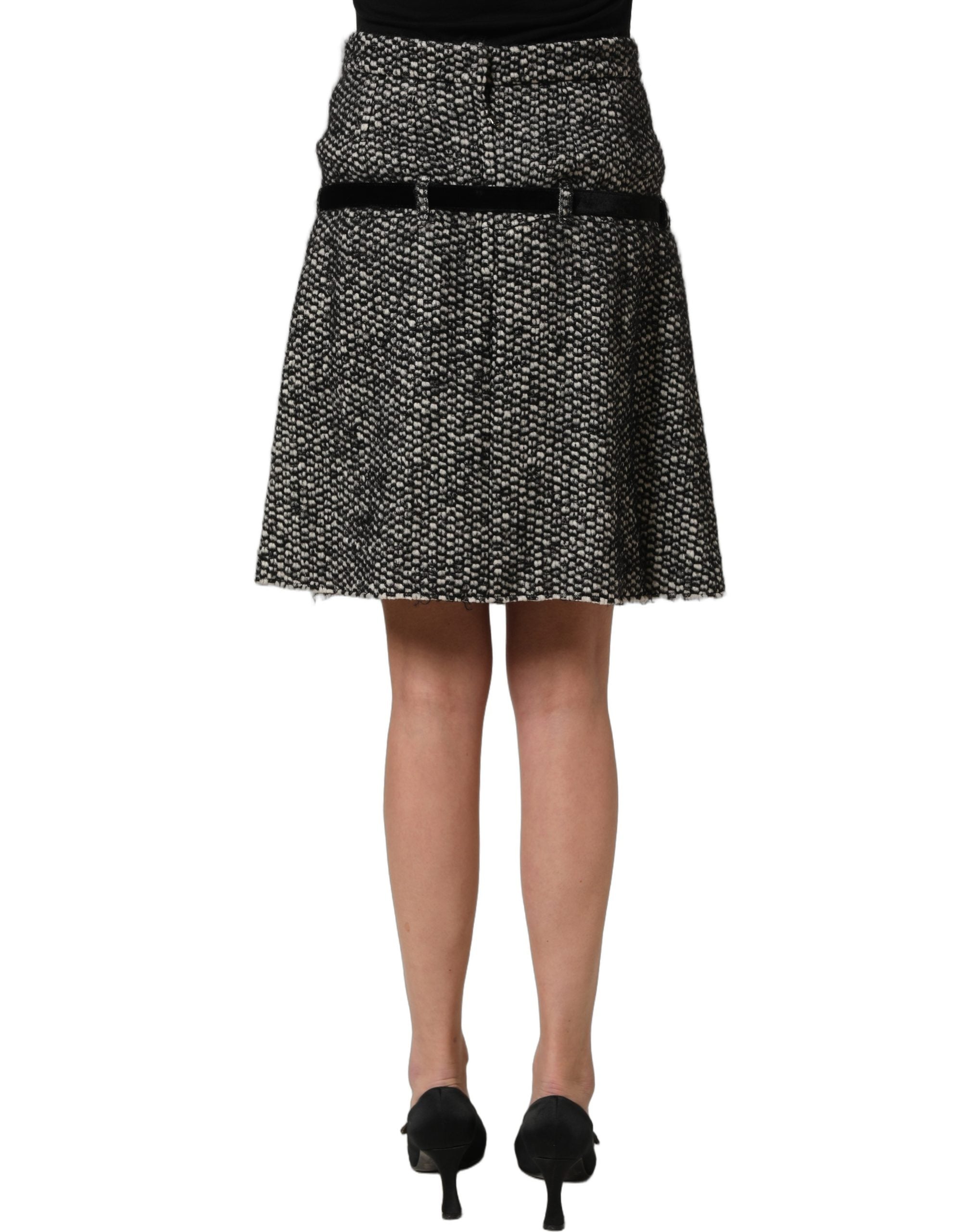 Dolce & Gabbana Dolce & Gabbana Black White Tweed High Waist Pleated Women's Skirt
