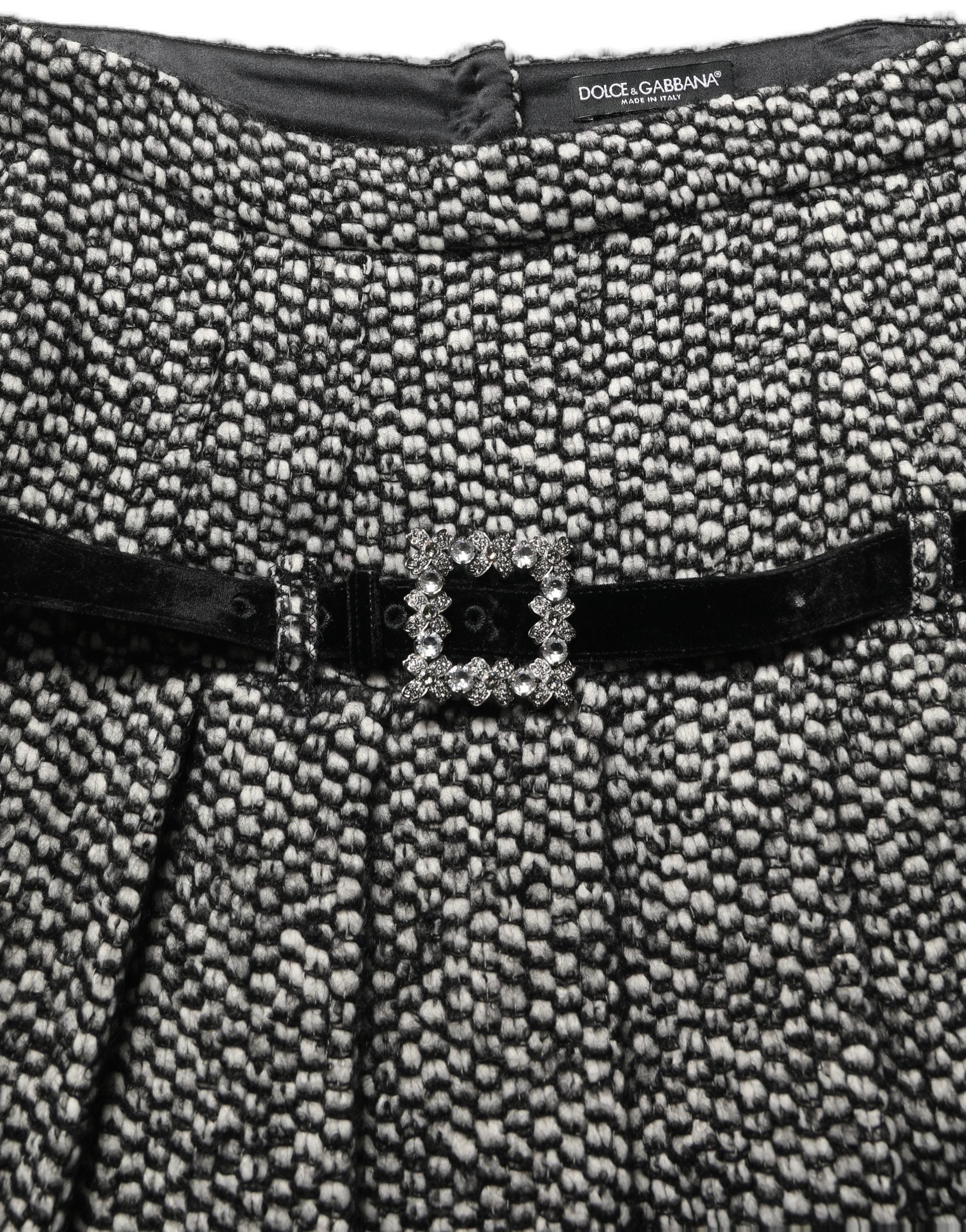 Dolce & Gabbana Dolce & Gabbana Black White Tweed High Waist Pleated Women's Skirt