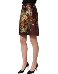 Dolce & Gabbana Burgundy Floral HighWaist A-line Mini Women's Skirt