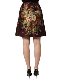 Dolce & Gabbana Burgundy Floral HighWaist A-line Mini Women's Skirt