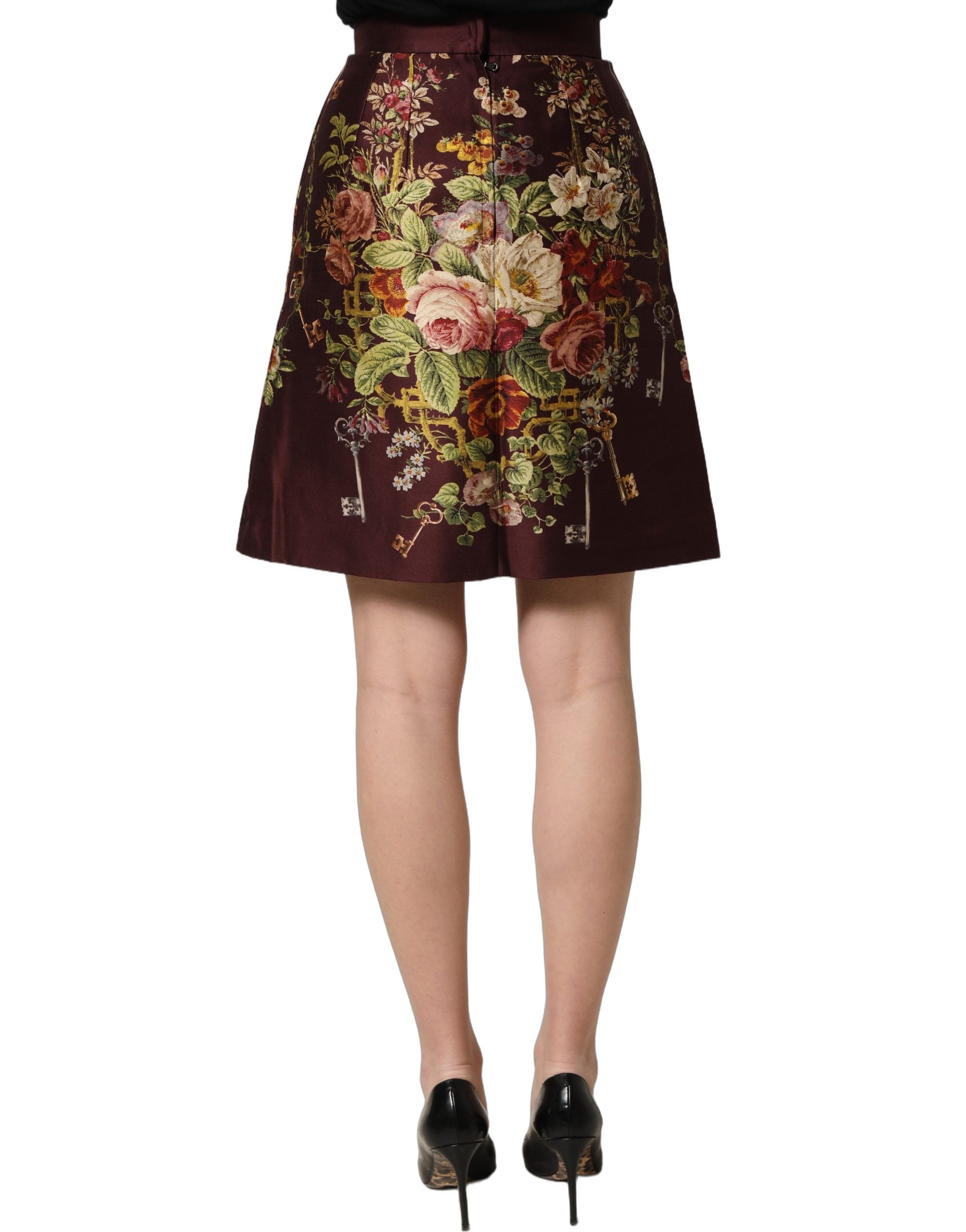 Dolce & Gabbana Burgundy Floral HighWaist A-line Mini Women's Skirt