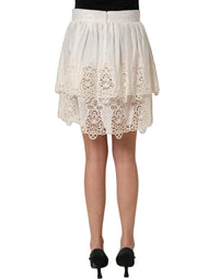 Dolce & Gabbana White Floral Embroidered A-line Mini Women's Skirt