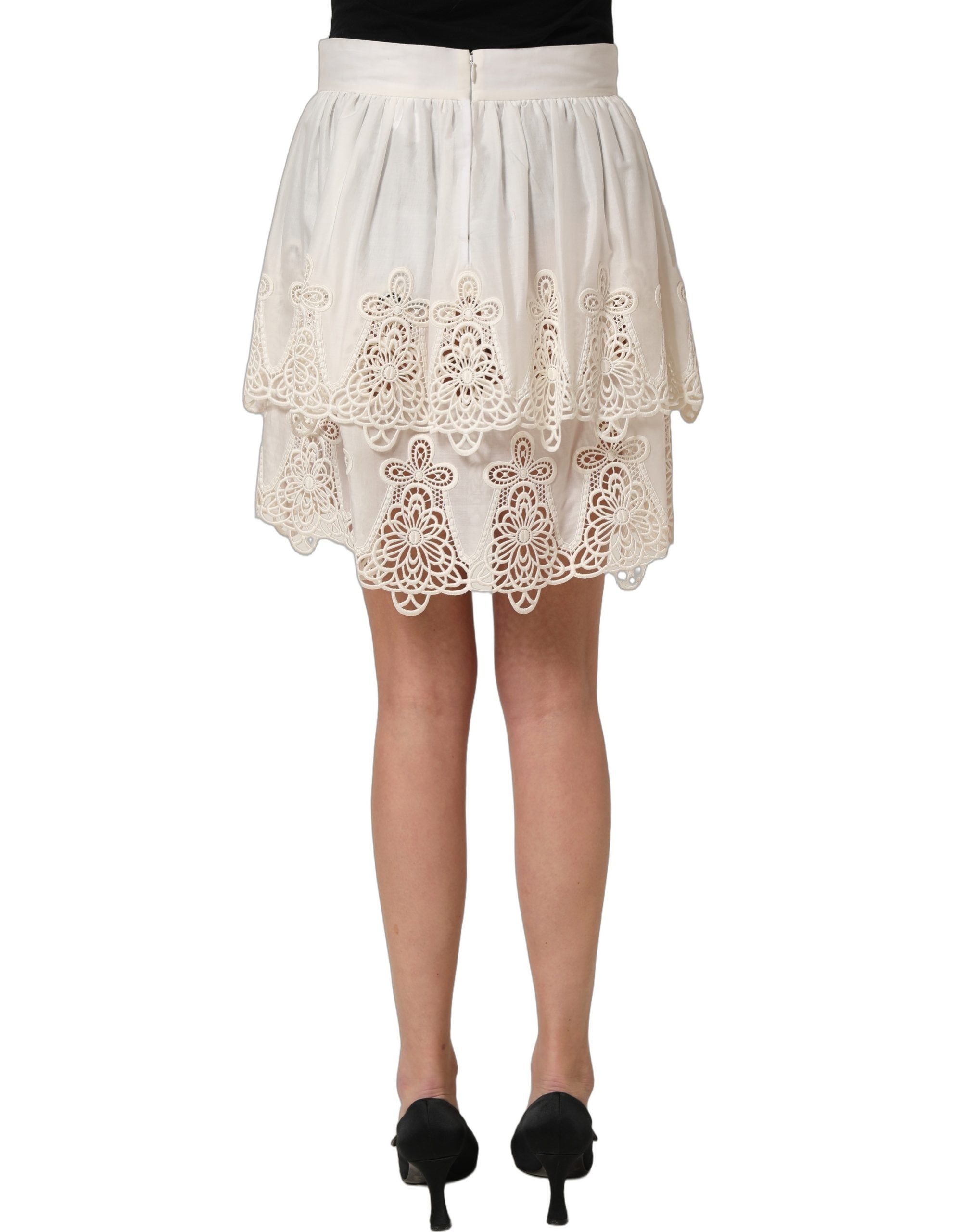 Dolce & Gabbana White Floral Embroidered A-line Mini Women's Skirt