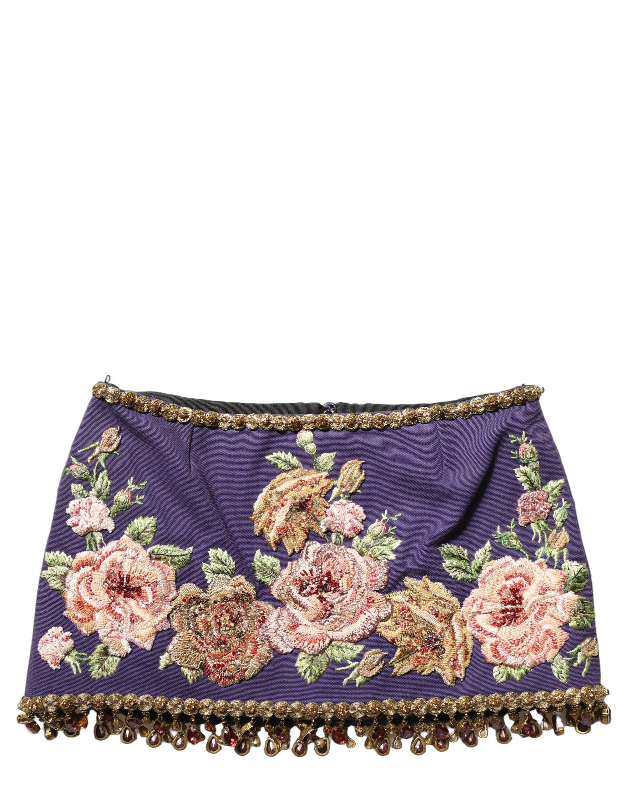 Dolce & Gabbana Dolce & Gabbana Purple Floral Embellsihed MidWaist Mini Women's Skirt