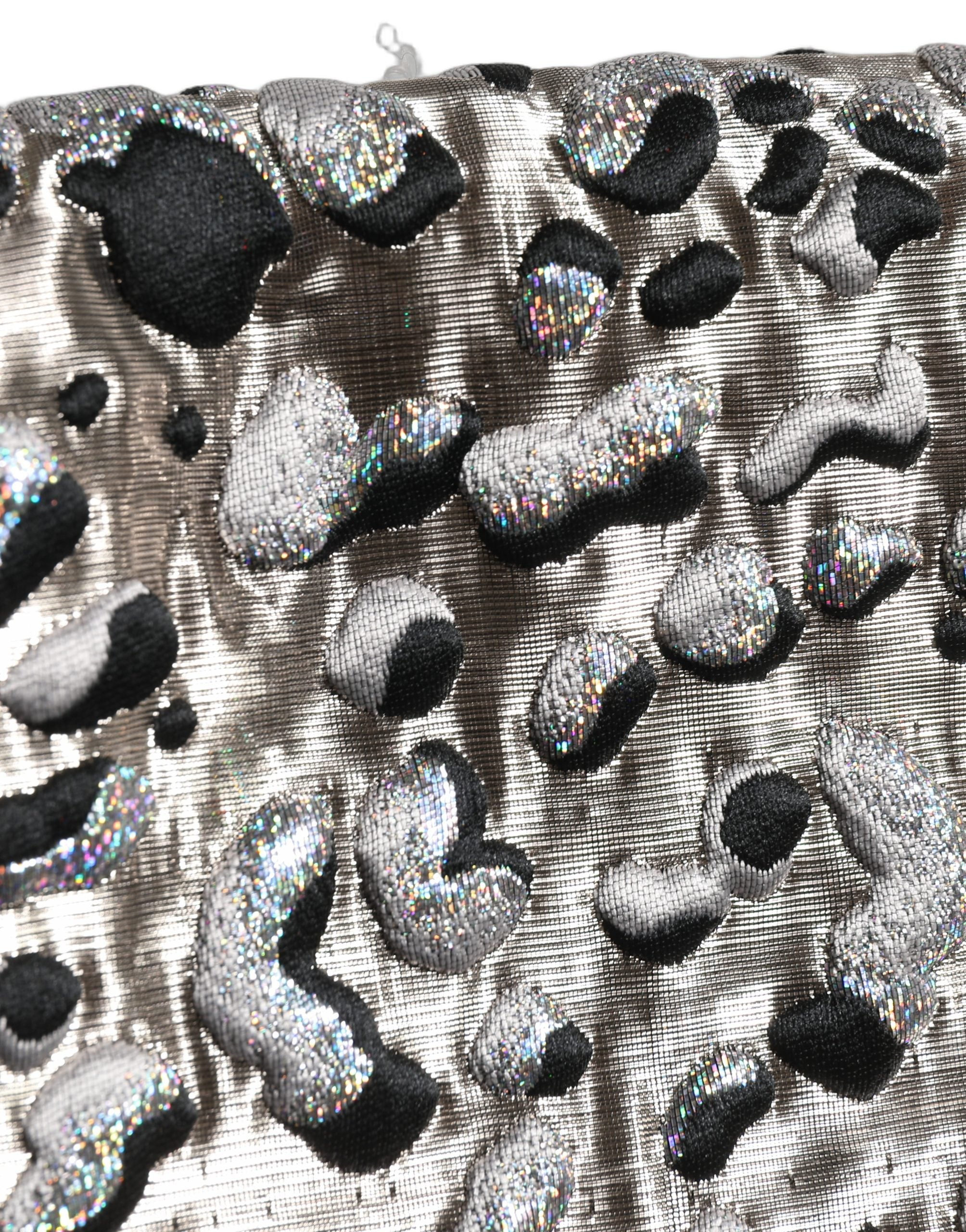 Dolce & Gabbana Silver Leopard Jacquard Mid Waist Mini Women's Skirt