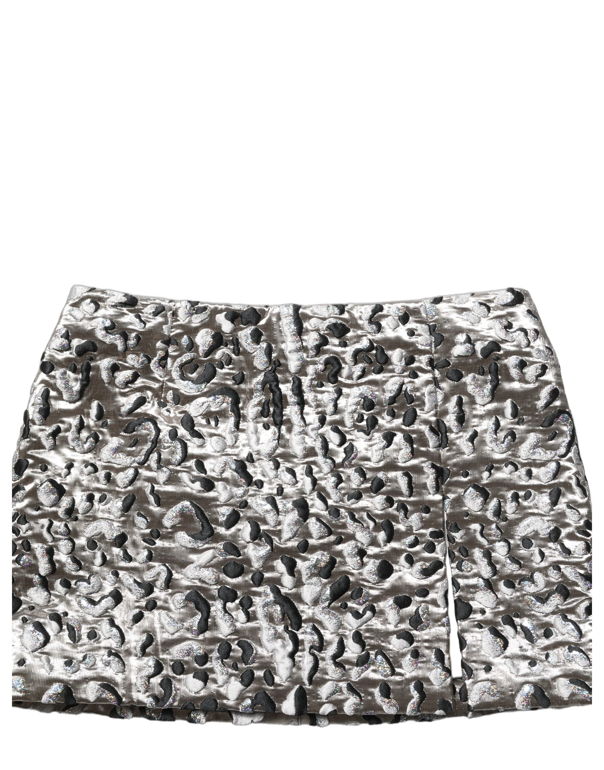 Dolce & Gabbana Silver Leopard Jacquard Mid Waist Mini Women's Skirt