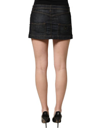 Dolce & Gabbana Black Cotton Spandex Low Waist Denim Mini Women's Skirt