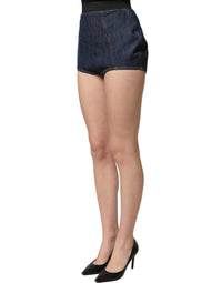 Dolce & Gabbana Blue Cotton High Waist Denim Hotpants Women's Shorts