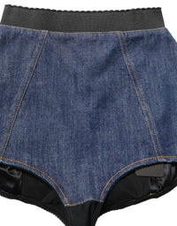 Dolce & Gabbana Blue Cotton High Waist Denim Hotpants Women's Shorts