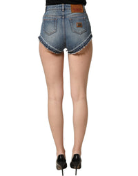 Dolce & Gabbana Blue Cotton High Waist Denim Hotpants Women's Shorts