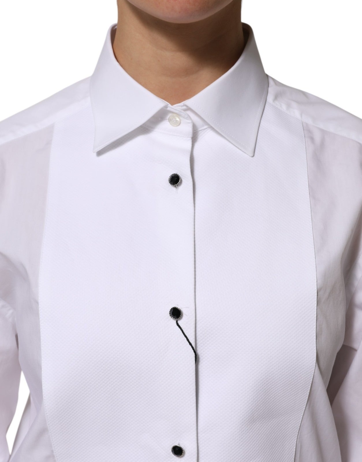 Dolce & Gabbana Dolce & Gabbana White Cotton Tuxedo Bib Long Sleeve Dress Women's Shirt