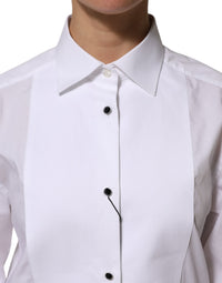 Dolce & Gabbana Dolce & Gabbana White Cotton Tuxedo Bib Long Sleeve Dress Women's Shirt