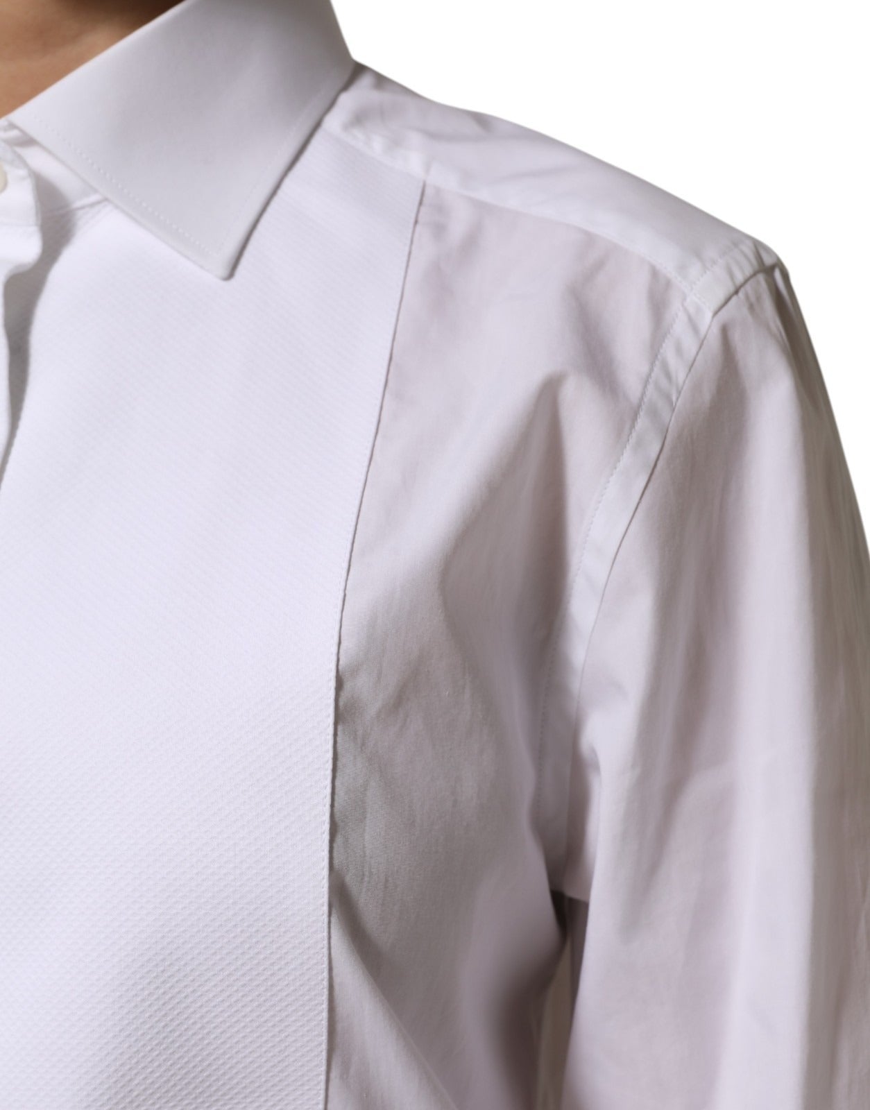 Dolce & Gabbana Dolce & Gabbana White Cotton Tuxedo Bib Long Sleeve Dress Women's Shirt