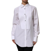 Dolce & Gabbana Dolce & Gabbana White Cotton Tuxedo Bib Long Sleeve Dress Women's Shirt