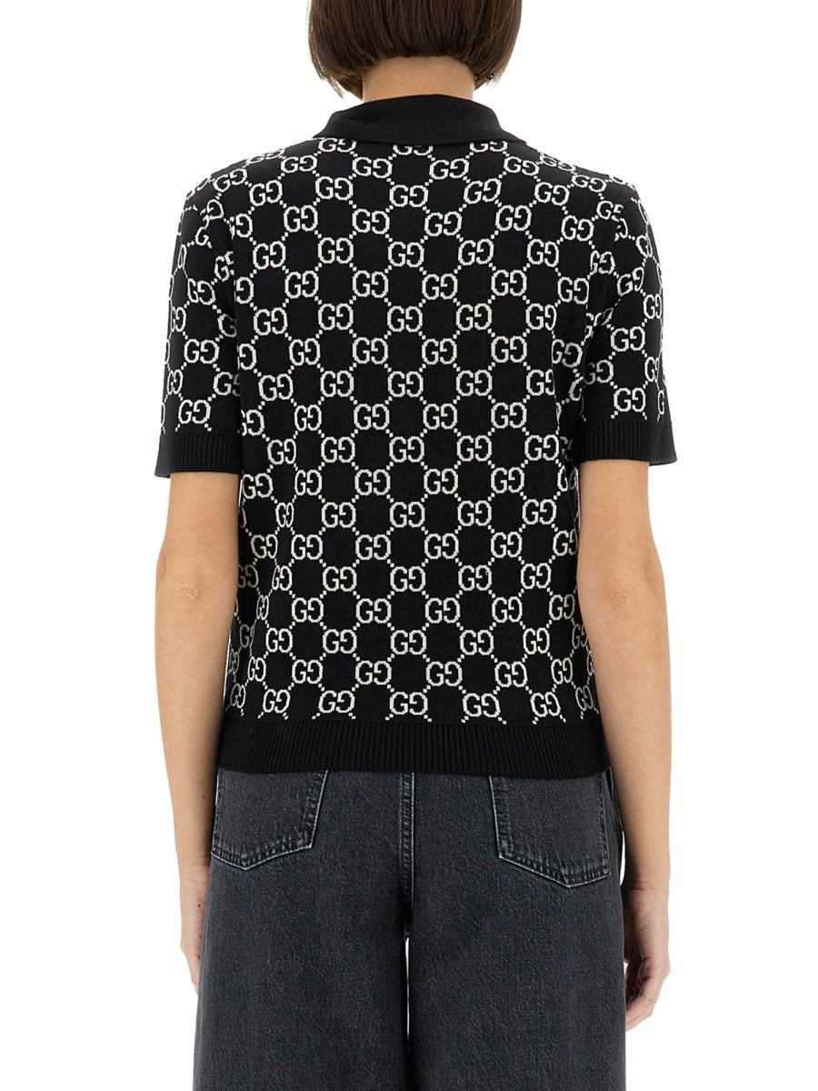 Gucci Women Gg Wool Jacquard Reversible Polo Shirt