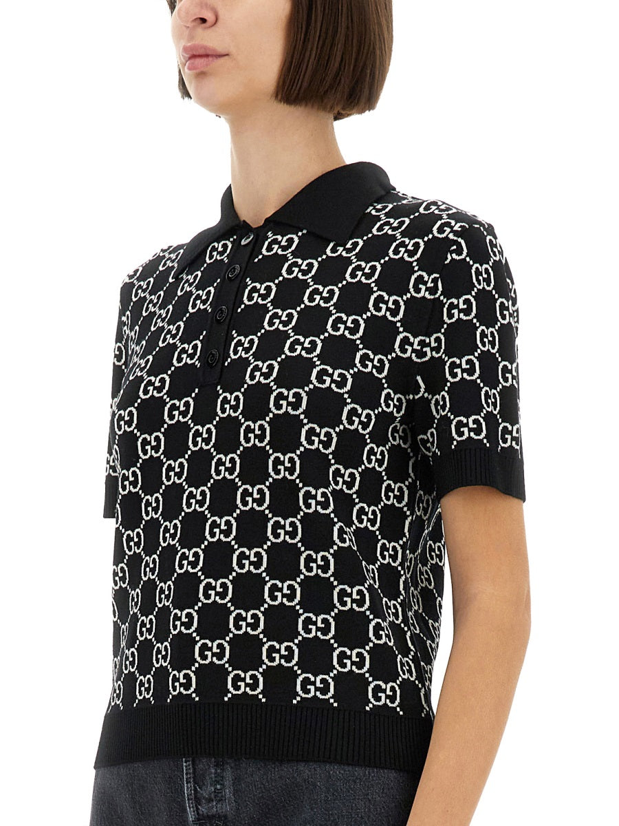 Gucci Women Gg Wool Jacquard Reversible Polo Shirt