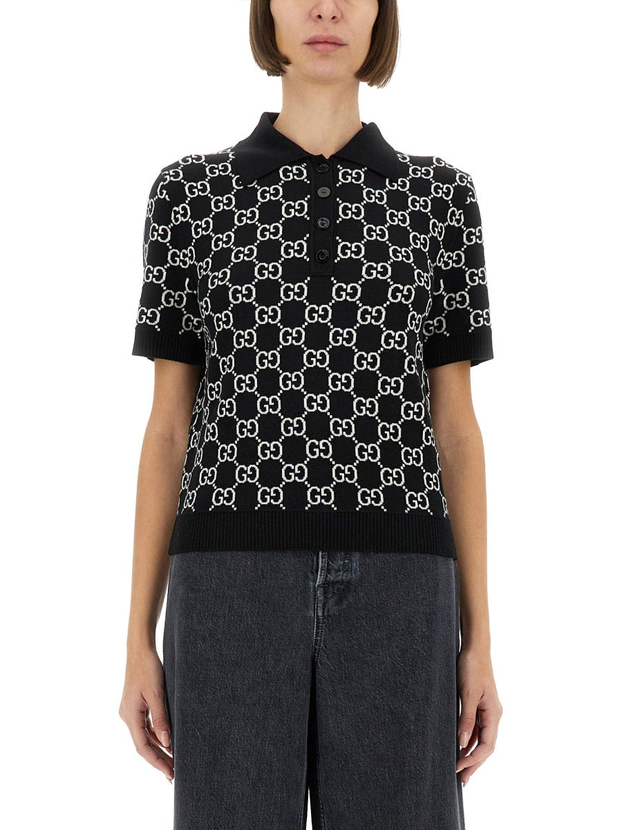 Gucci Women Gg Wool Jacquard Reversible Polo Shirt