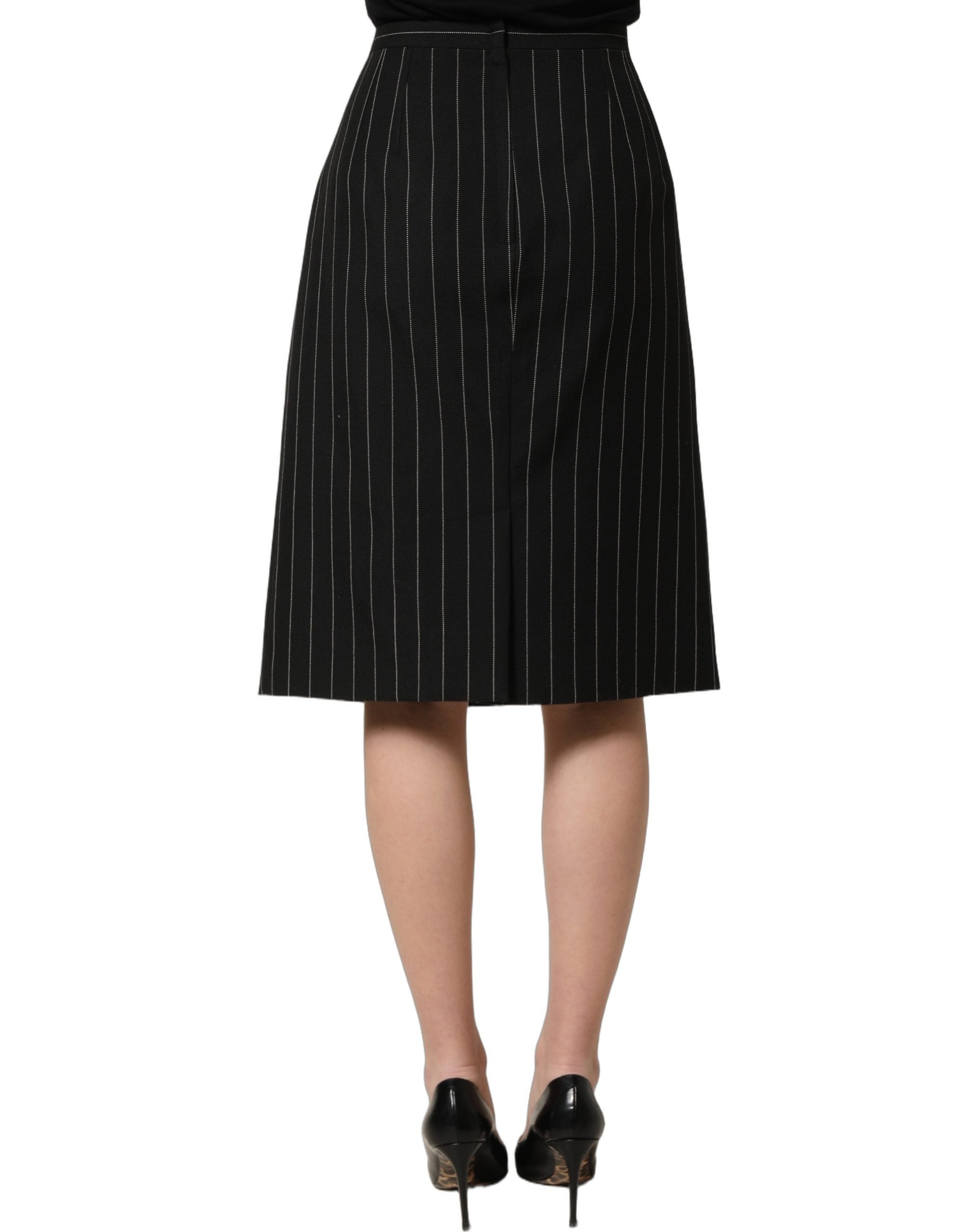 Dolce & Gabbana Dolce & Gabbana Black Pinstriped HighWaist Pencil Cut Women's Skirt